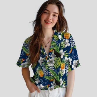 Custom Colts Hawaiian Button Up Shirt, Tropical Toucan & Palm Tree Summer Outfit