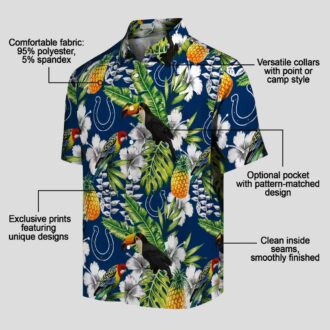 Custom Colts Hawaiian Button Up Shirt, Tropical Toucan & Palm Tree Summer Outfit