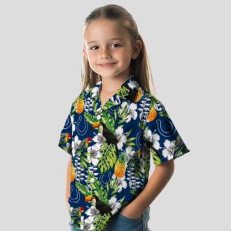 Custom Colts Hawaiian Button Up Shirt, Tropical Toucan & Palm Tree Summer Outfit
