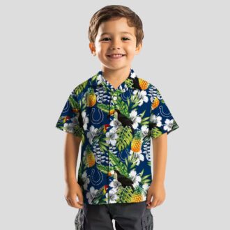 Custom Colts Hawaiian Button Up Shirt, Tropical Toucan & Palm Tree Summer Outfit