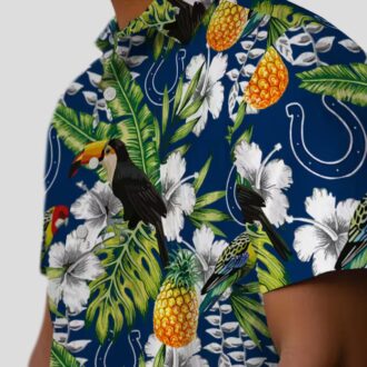 Custom Colts Hawaiian Button Up Shirt, Tropical Toucan & Palm Tree Summer Outfit