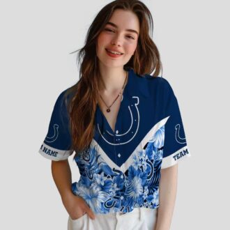 Custom Fan Indianapolis Colts Hawaiian Shirt – Floral Chevron Print for Game Day
