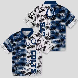Custom Indianapolis Colts Blue Hawaiian Shirt – Palm Silhouette Tropical Print