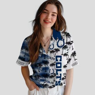 Custom Indianapolis Colts Blue Hawaiian Shirt – Palm Silhouette Tropical Print