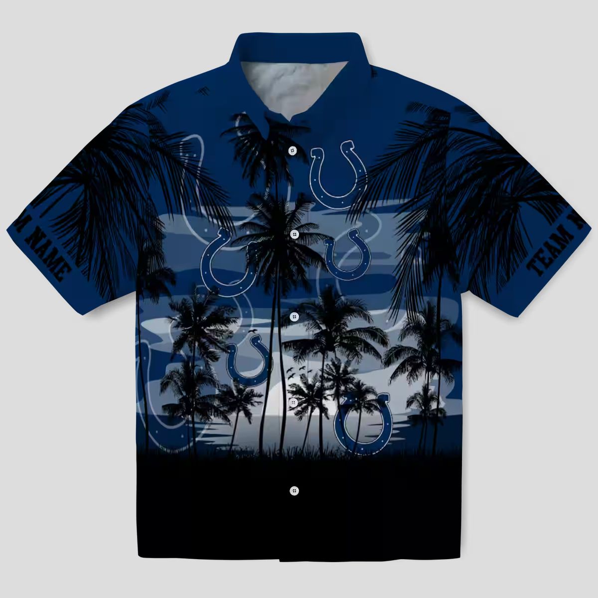 Custom Indianapolis Colts Tropical Sunset Hawaiian Shirt - Blue & Black Theme Design