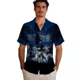 Custom Indianapolis Colts Tropical Sunset Hawaiian Shirt - Blue & Black Theme Design
