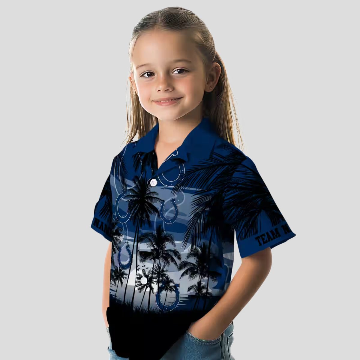 Custom Indianapolis Colts Tropical Sunset Hawaiian Shirt - Blue & Black Theme Design