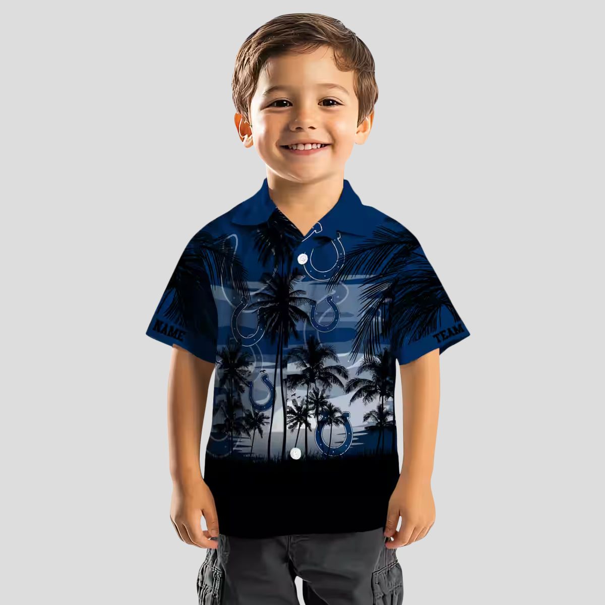 Custom Indianapolis Colts Tropical Sunset Hawaiian Shirt - Blue & Black Theme Design