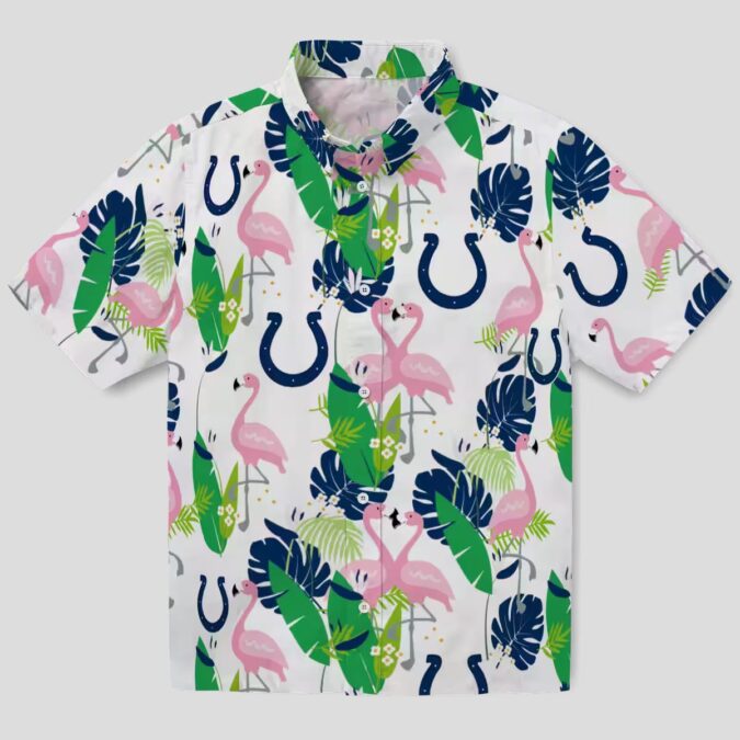 Flamingo & Foliage Indianapolis Colts Hawaiian Shirt, Summer NFL Beach Outfit