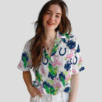 Flamingo & Foliage Indianapolis Colts Hawaiian Shirt, Summer NFL Beach Outfit