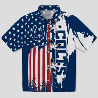 Indianapolis Colts Aloha Shirt, Blue Stitched Flag Hawaiian Shirt for NFL Fans