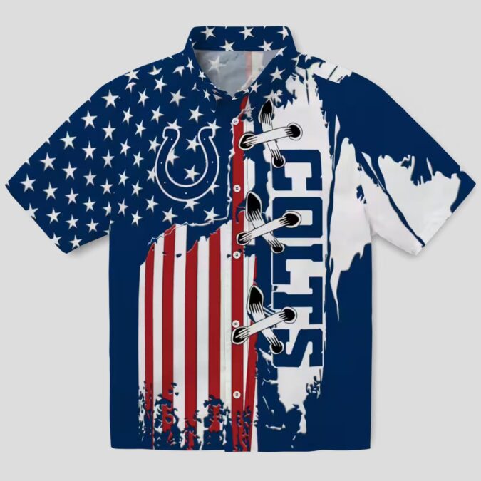 Indianapolis Colts Aloha Shirt, Blue Stitched Flag Hawaiian Shirt for NFL Fans