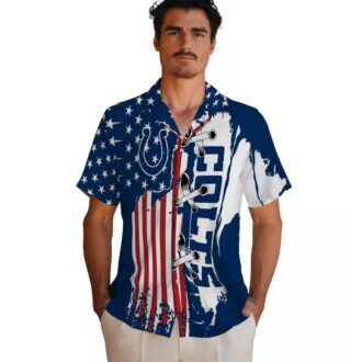 Indianapolis Colts Aloha Shirt, Blue Stitched Flag Hawaiian Shirt for NFL Fans