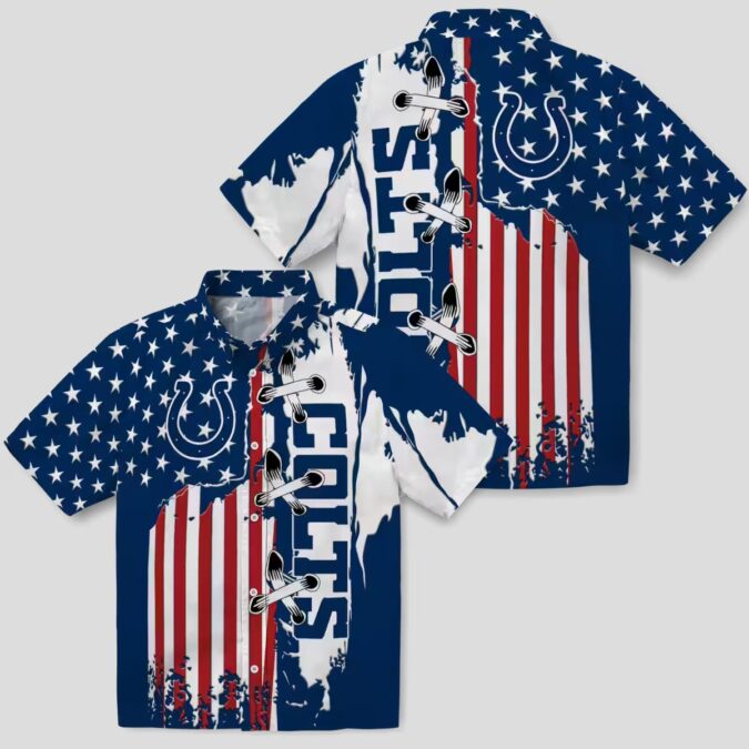 Indianapolis Colts Aloha Shirt, Blue Stitched Flag Hawaiian Shirt for NFL Fans