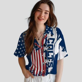 Indianapolis Colts Aloha Shirt, Blue Stitched Flag Hawaiian Shirt for NFL Fans