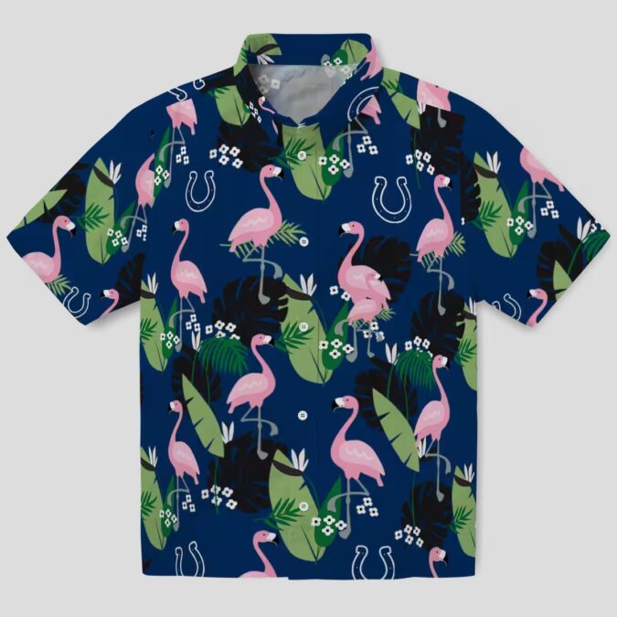 Indianapolis Colts Beach Aloha Shirt – Blue Hawaiian Flamingo & Palm Leaf Design