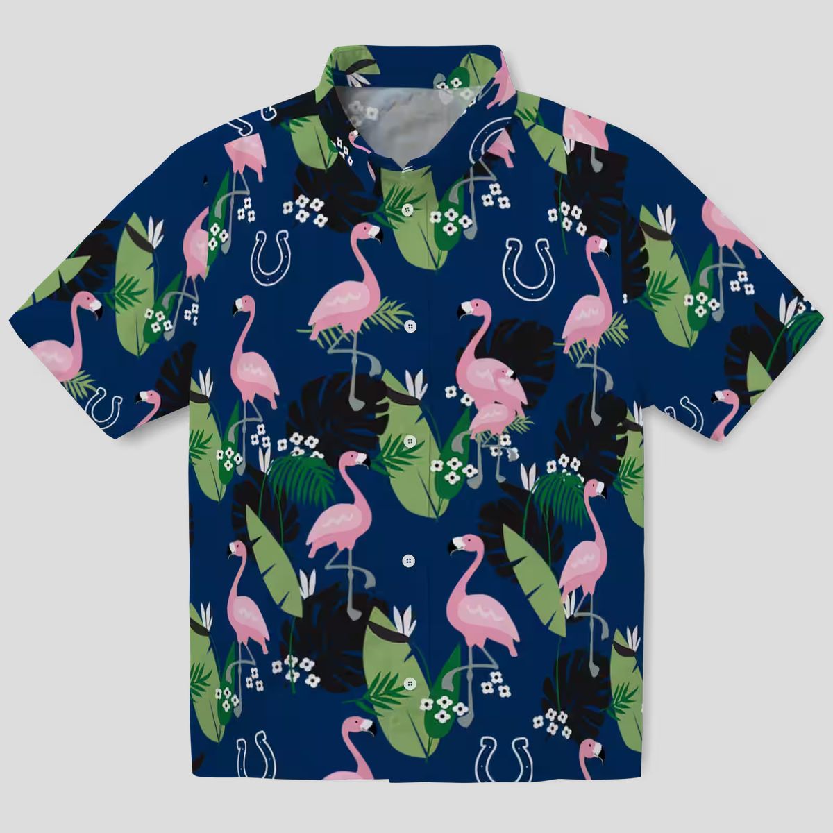 Indianapolis Colts Beach Aloha Shirt – Blue Hawaiian Flamingo & Palm Leaf Design