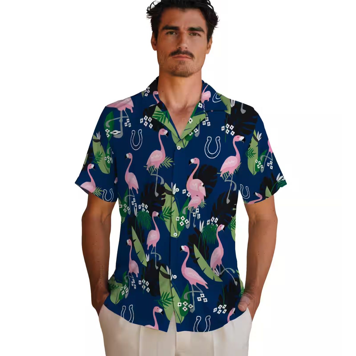Indianapolis Colts Beach Aloha Shirt – Blue Hawaiian Flamingo & Palm Leaf Design