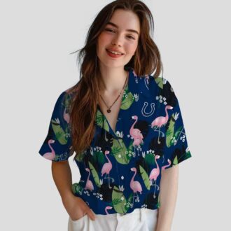 Indianapolis Colts Beach Aloha Shirt – Blue Hawaiian Flamingo & Palm Leaf Design
