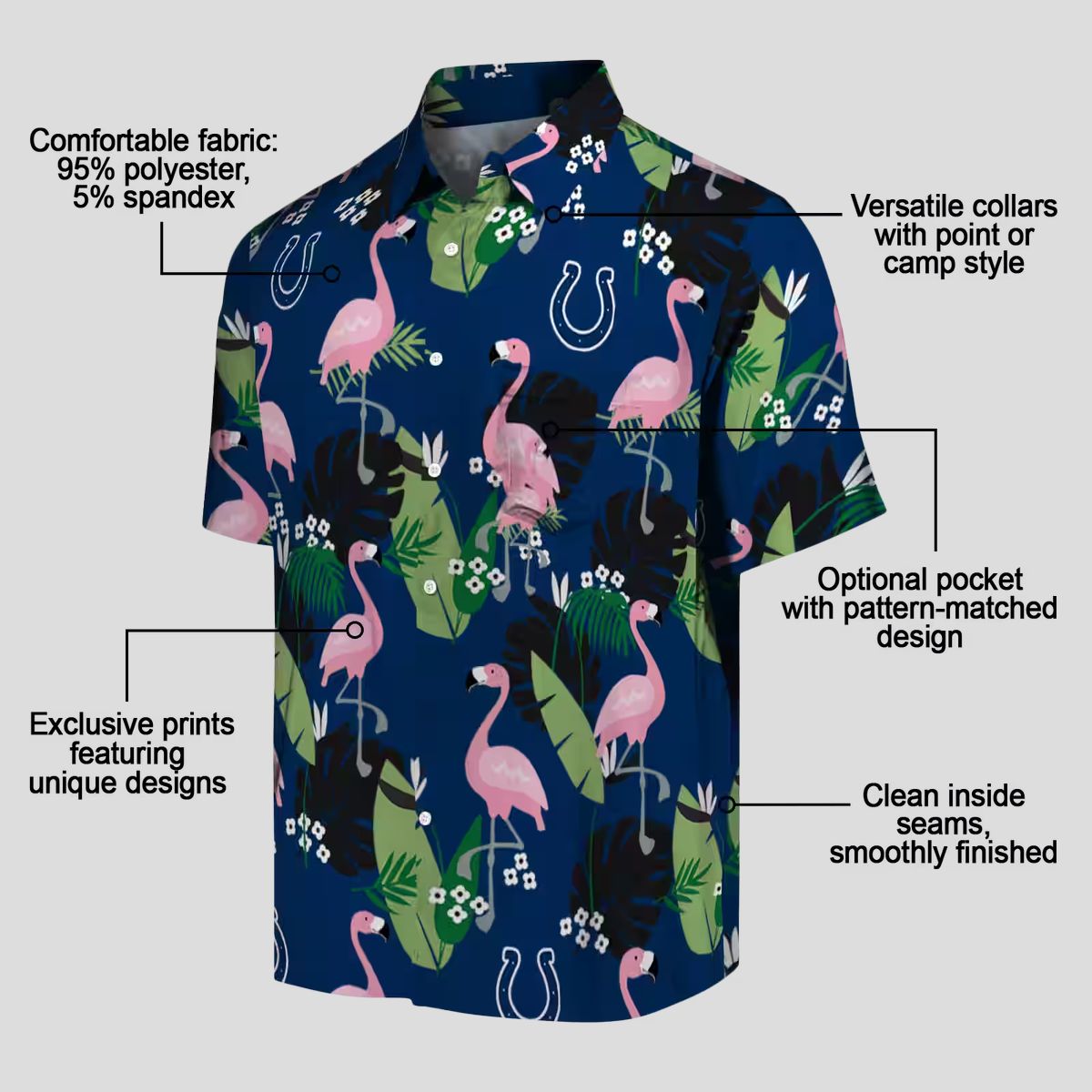 Indianapolis Colts Beach Aloha Shirt – Blue Hawaiian Flamingo & Palm Leaf Design