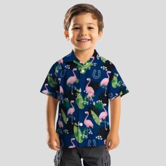 Indianapolis Colts Beach Aloha Shirt – Blue Hawaiian Flamingo & Palm Leaf Design