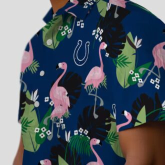 Indianapolis Colts Beach Aloha Shirt – Blue Hawaiian Flamingo & Palm Leaf Design