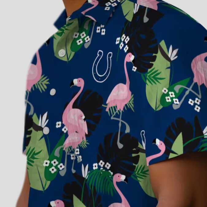 Indianapolis Colts Beach Aloha Shirt – Blue Hawaiian Flamingo & Palm Leaf Design