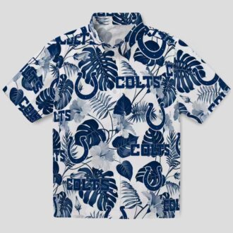 Indianapolis Colts Blue White Hawaiian Shirt – Tropical Plants & Floral Print