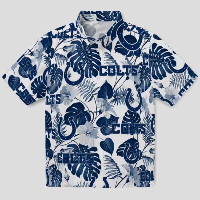 Indianapolis Colts Blue White Hawaiian Shirt – Tropical Plants & Floral Print