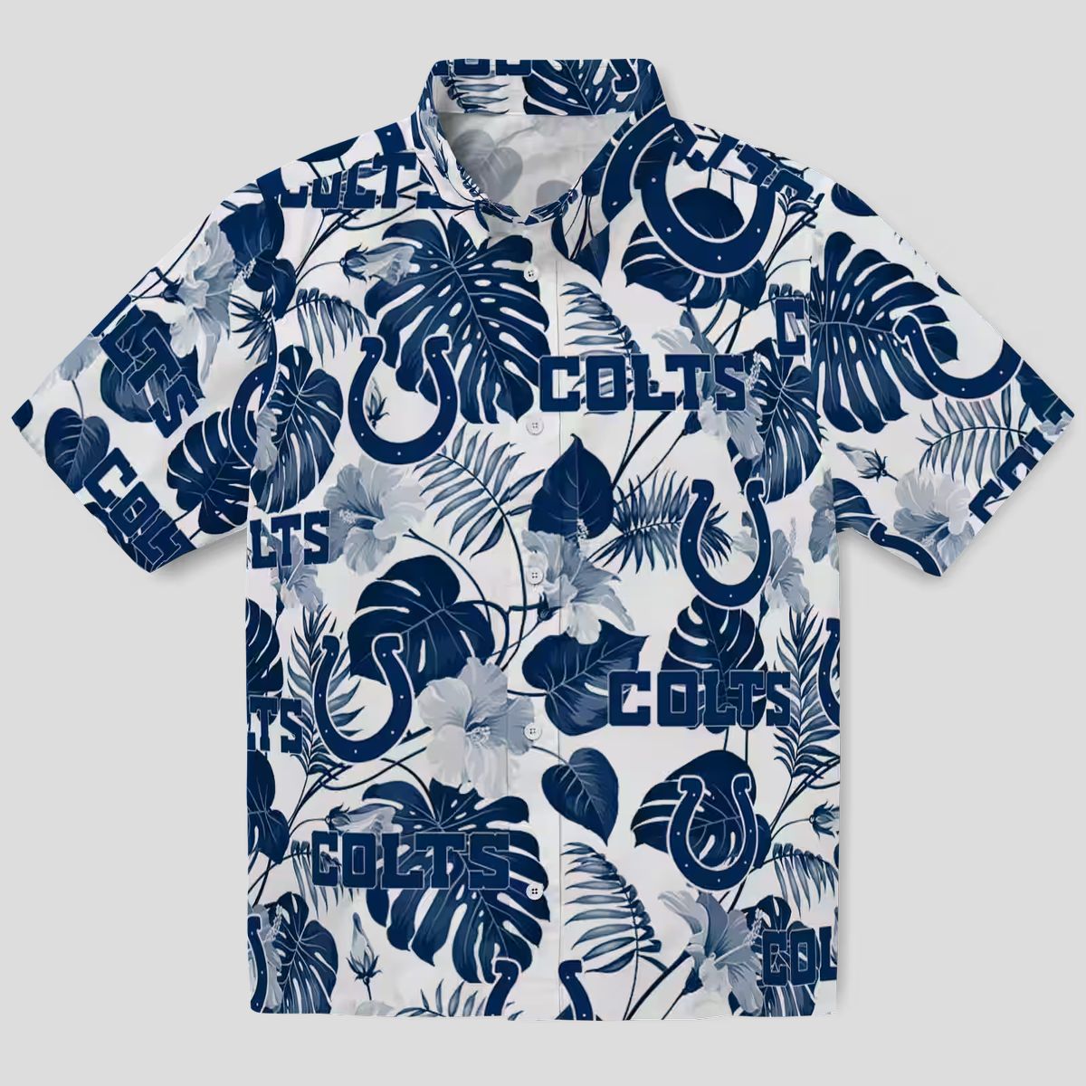 Indianapolis Colts Blue White Hawaiian Shirt – Tropical Plants & Floral Print