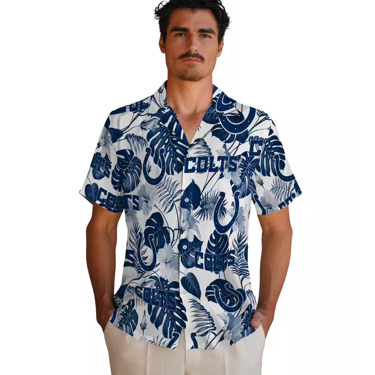 Indianapolis Colts Blue White Hawaiian Shirt – Tropical Plants & Floral Print
