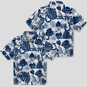 Indianapolis Colts Blue White Hawaiian Shirt – Tropical Plants & Floral Print