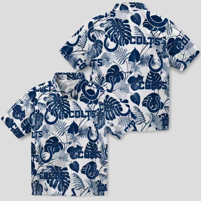 Indianapolis Colts Blue White Hawaiian Shirt – Tropical Plants & Floral Print
