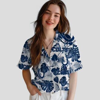 Indianapolis Colts Blue White Hawaiian Shirt – Tropical Plants & Floral Print