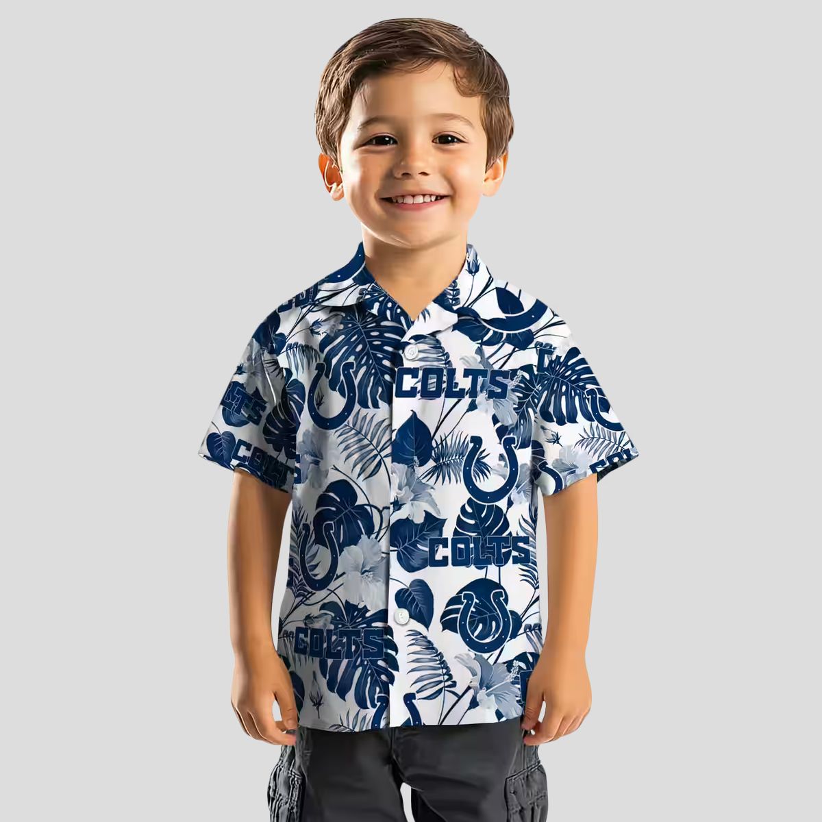 Indianapolis Colts Blue White Hawaiian Shirt – Tropical Plants & Floral Print