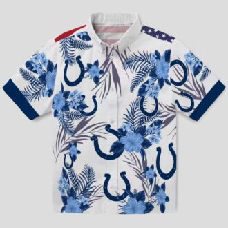 Indianapolis Colts Button Up Hawaiian Shirt – Blue White Patriotic Hibiscus Design