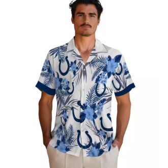 Indianapolis Colts Button Up Hawaiian Shirt – Blue White Patriotic Hibiscus Design