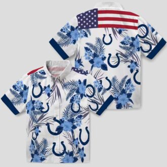 Indianapolis Colts Button Up Hawaiian Shirt – Blue White Patriotic Hibiscus Design