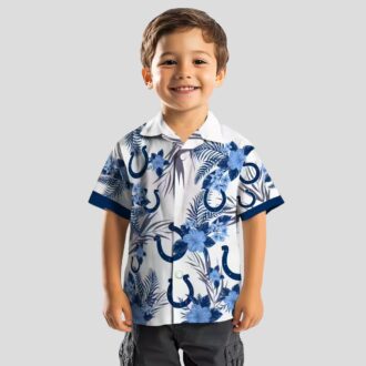 Indianapolis Colts Button Up Hawaiian Shirt – Blue White Patriotic Hibiscus Design