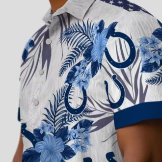 Indianapolis Colts Button Up Hawaiian Shirt – Blue White Patriotic Hibiscus Design