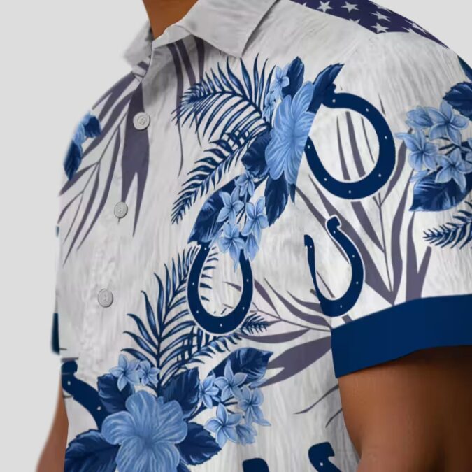 Indianapolis Colts Button Up Hawaiian Shirt – Blue White Patriotic Hibiscus Design