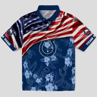 Indianapolis Colts Custom Hawaiian Shirt – Blue Hibiscus & USA Flag Football Gear
