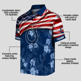 Indianapolis Colts Custom Hawaiian Shirt – Blue Hibiscus & USA Flag Football Gear