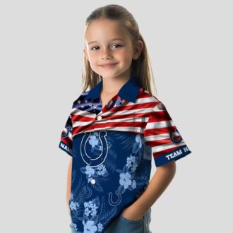 Indianapolis Colts Custom Hawaiian Shirt – Blue Hibiscus & USA Flag Football Gear