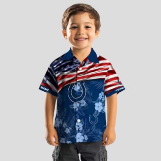 Indianapolis Colts Custom Hawaiian Shirt – Blue Hibiscus & USA Flag Football Gear