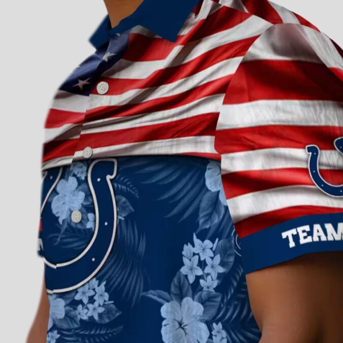 Indianapolis Colts Custom Hawaiian Shirt – Blue Hibiscus & USA Flag Football Gear