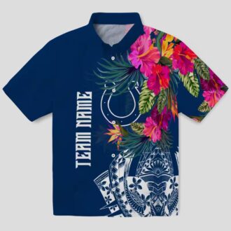 Indianapolis Colts Floral Blue Hawaiian Shirt, Polynesian Tropical NFL Apparel