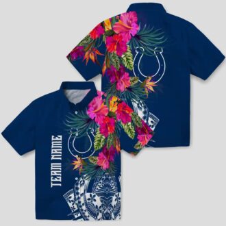 Indianapolis Colts Floral Blue Hawaiian Shirt, Polynesian Tropical NFL Apparel