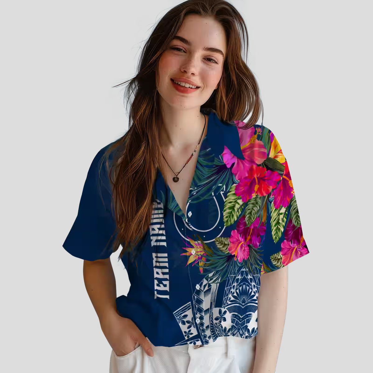 Indianapolis Colts Floral Blue Hawaiian Shirt, Polynesian Tropical NFL Apparel