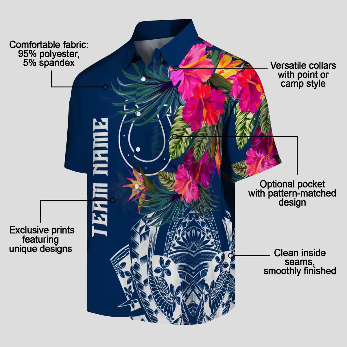 Indianapolis Colts Floral Blue Hawaiian Shirt, Polynesian Tropical NFL Apparel